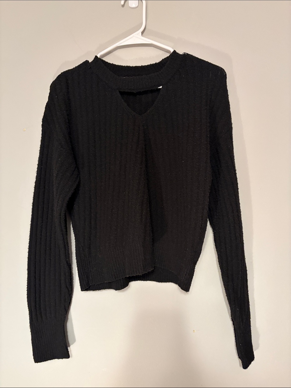 SO Black Ribbed V-Neck Women's Sweater
